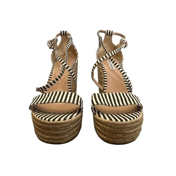 Tabitha Simmons Black and Beige Striped Espadrille Wedge Sandals Size 40 US 9 - Picture 3 of 11